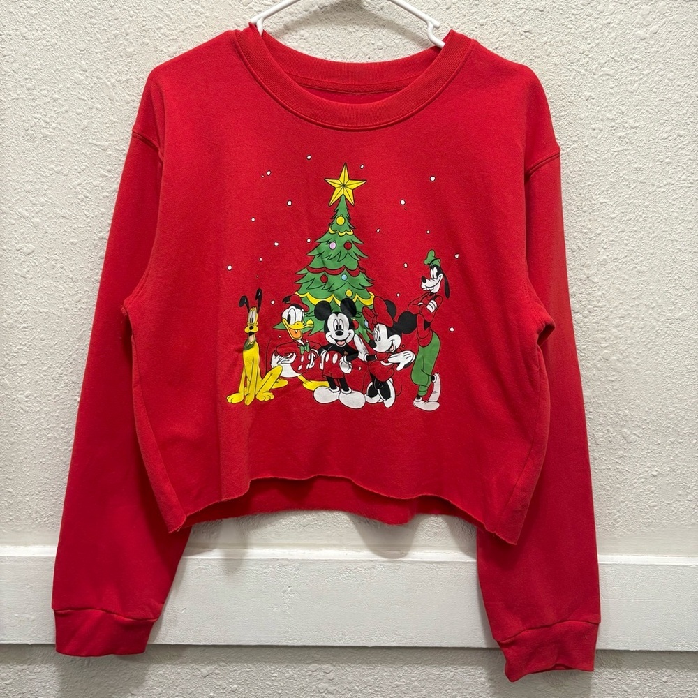 Disney Mickey and Friends Cropped Cut Off Christmas Sweatshirt Size XL
